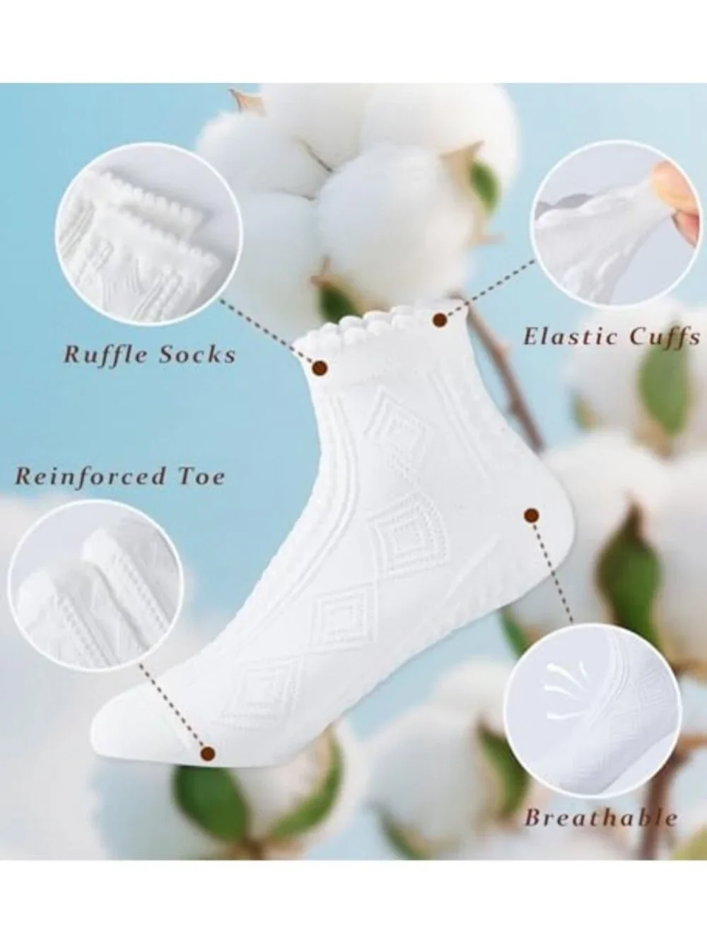 Cute Ruffle Ankle Socks for Women - 10 Pairs Cotton Casual Frilly Low Cut, Size